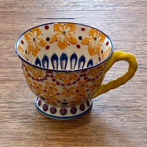Anthropologie Elka Ayaka Footed Pedestal Coffee Mug Floral Boho Cottage Core